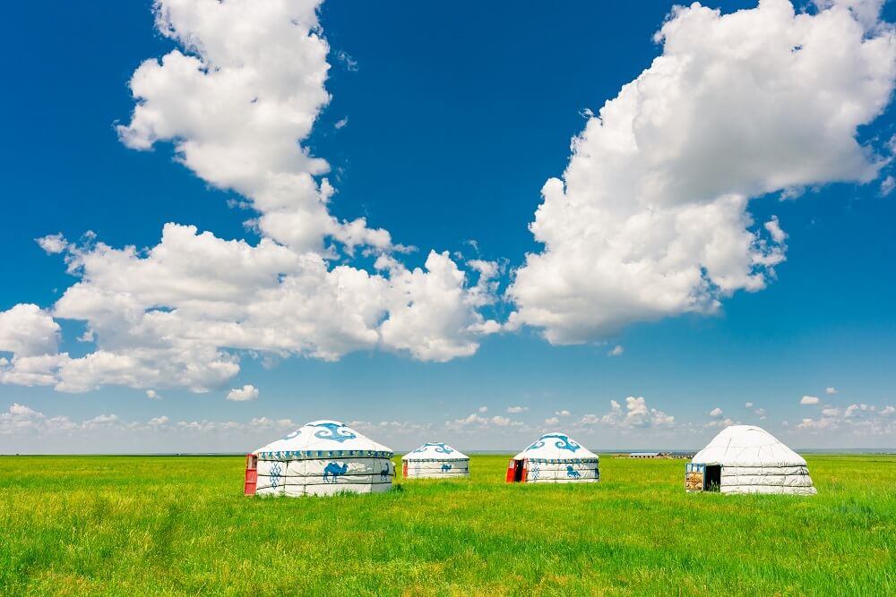 Mongolian yurts on the steppe
