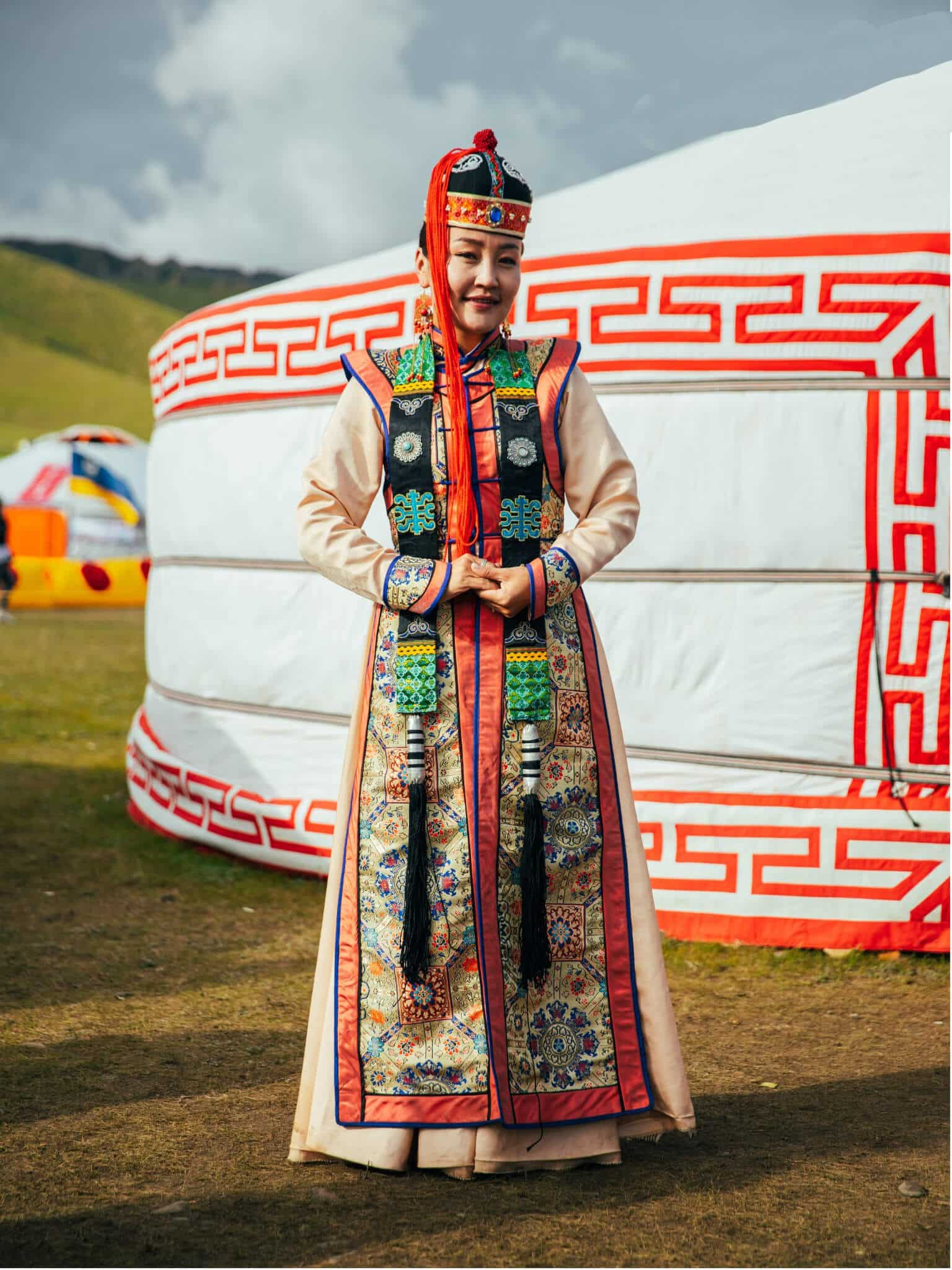 Mongolian deel worn by woman