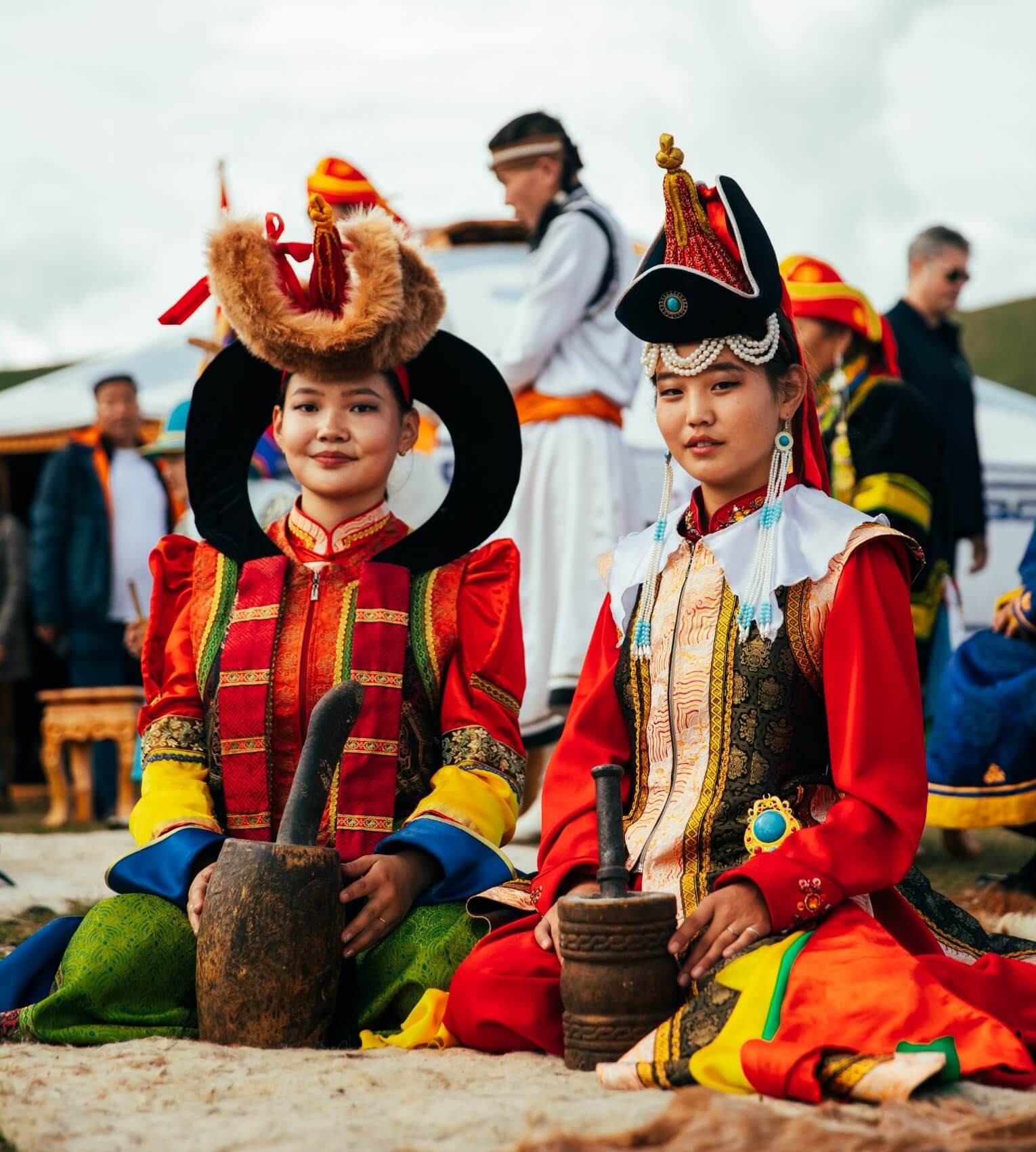 Mongolian girls with hats