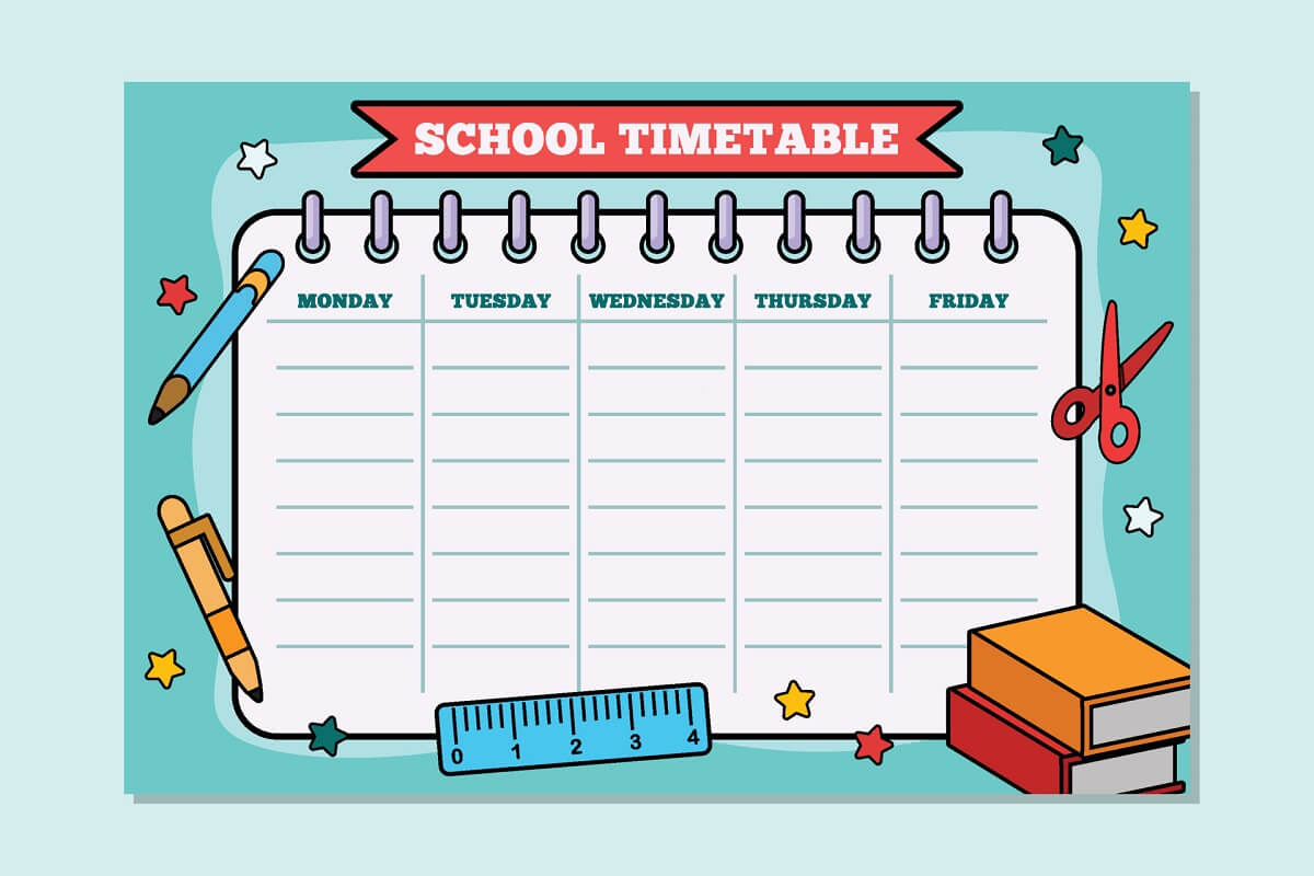 back to school timetable template stationery background vector
