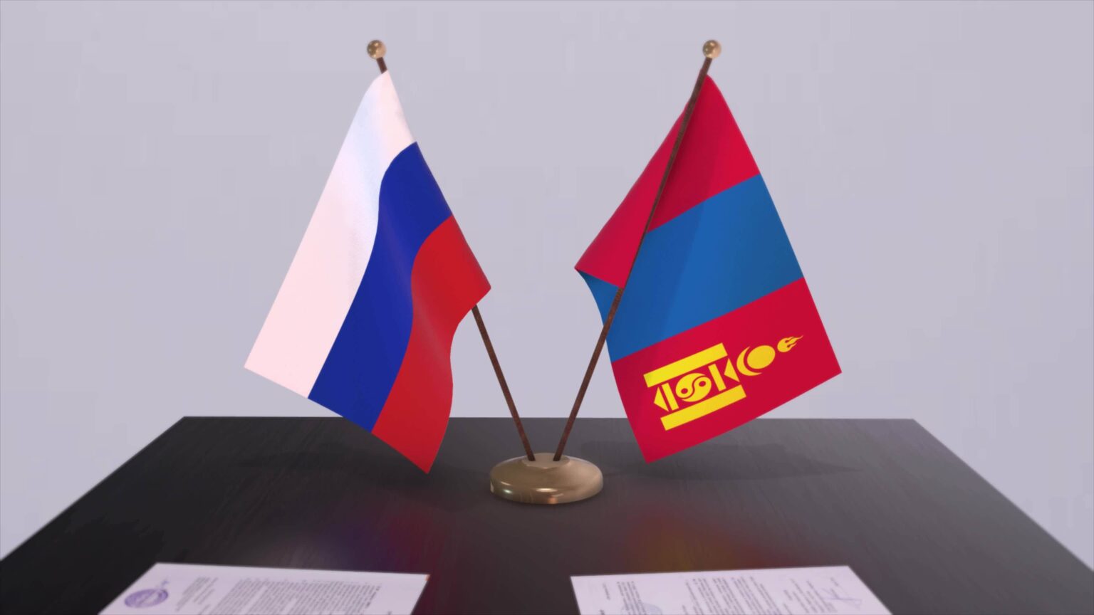 mongolia and russia national flag business meeting or diplomacy deal politics agreement animation video