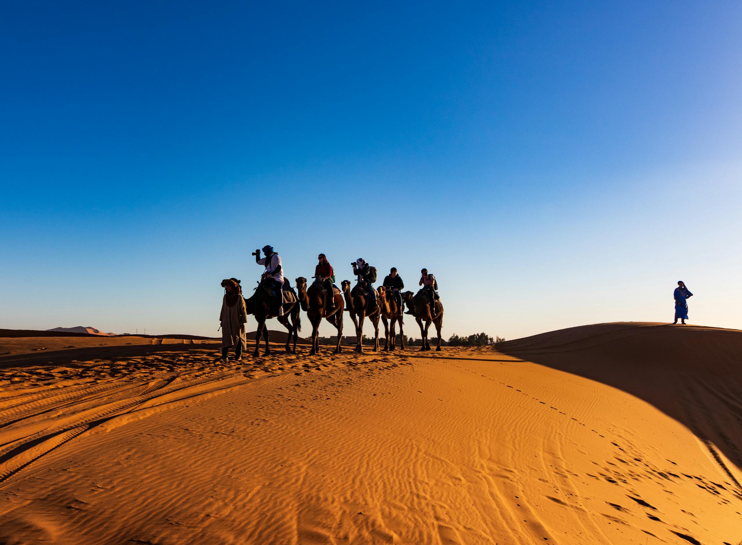 People Riding on Camels in gobi desert
