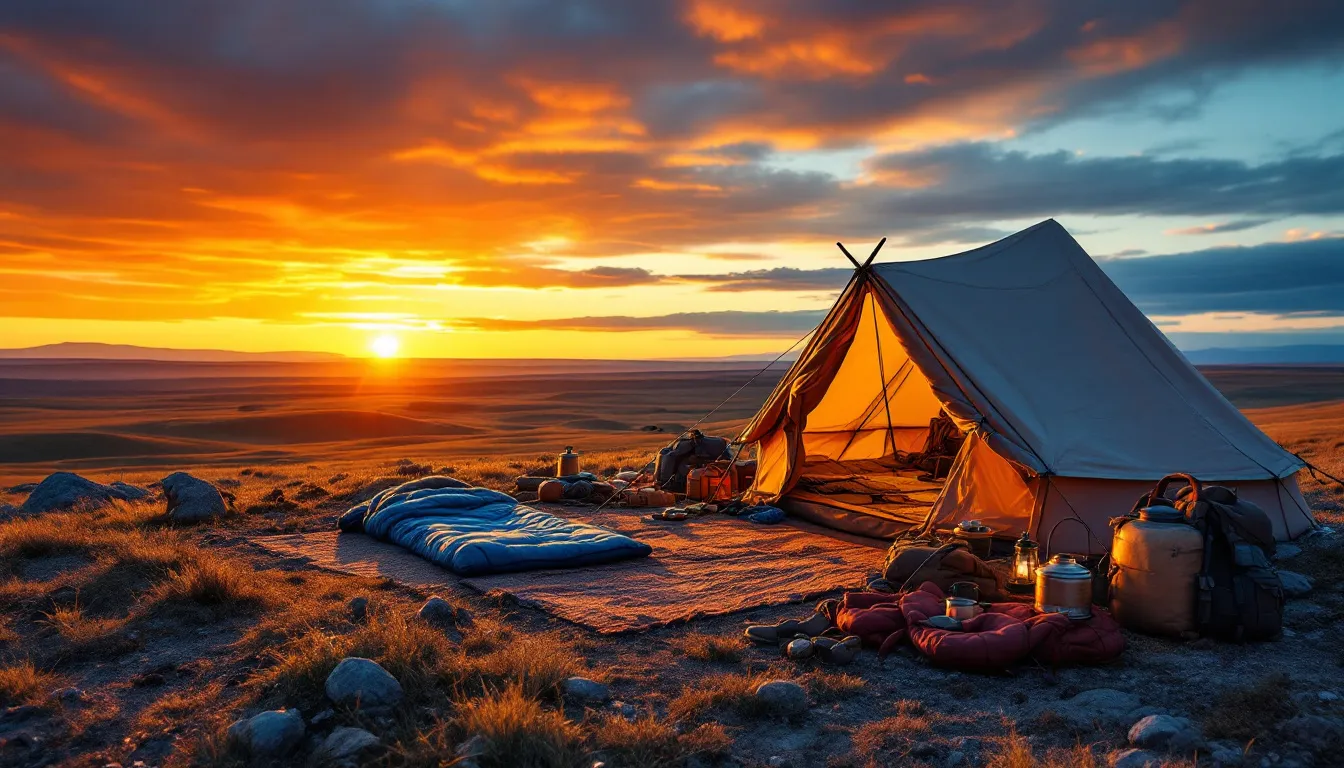 Essential gear for camping, including sleeping bags and tents.